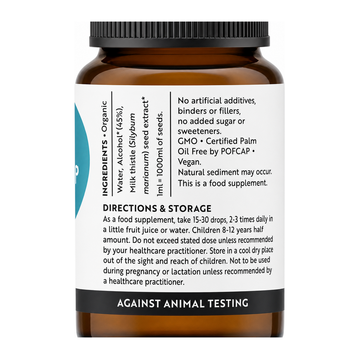 Viridian Organic Milk Thistle Tincture by Viridian Natural Remedies — ingredients side panel, studio product photo on white background