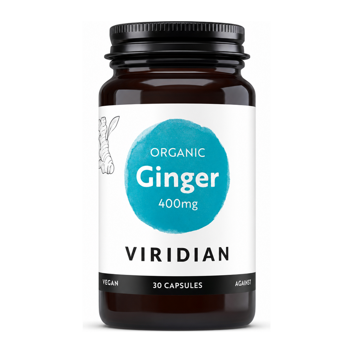 Viridian Organic Ginger Root 400mg by Viridian Natural Remedies — front view showing product label and branding, studio product photo on white background
