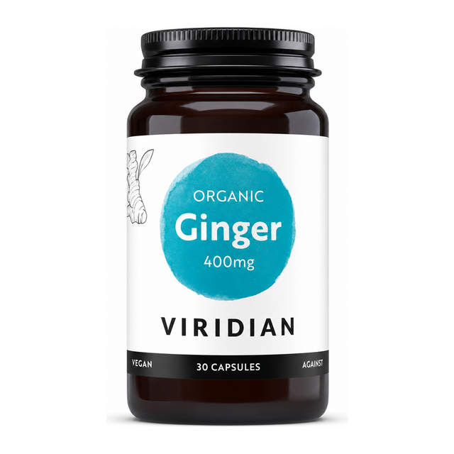 Viridian Organic Ginger Root 400mg by Viridian Natural Remedies — front view showing product label and branding, studio product photo on white background