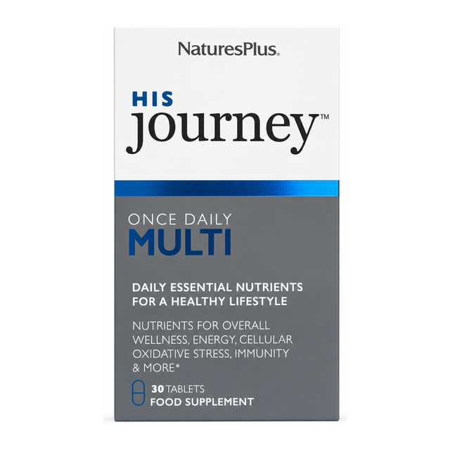 Natures Plus His Journey Once Daily Multi by NaturesPlus Vitamin & Mineral Supplements — front view showing product label and branding, studio product photo on white background