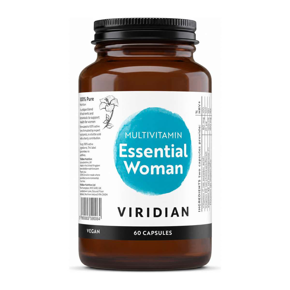 Viridian Essential Woman Multivitamin by Viridian Natural Remedies — front view showing product label and branding, studio product photo on white background