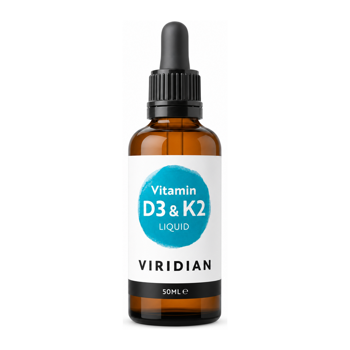 Viridian Nutrition Vitamin D3+K2 Liquid by Viridian Natural Remedies — front view showing product label and branding, studio product photo on white background