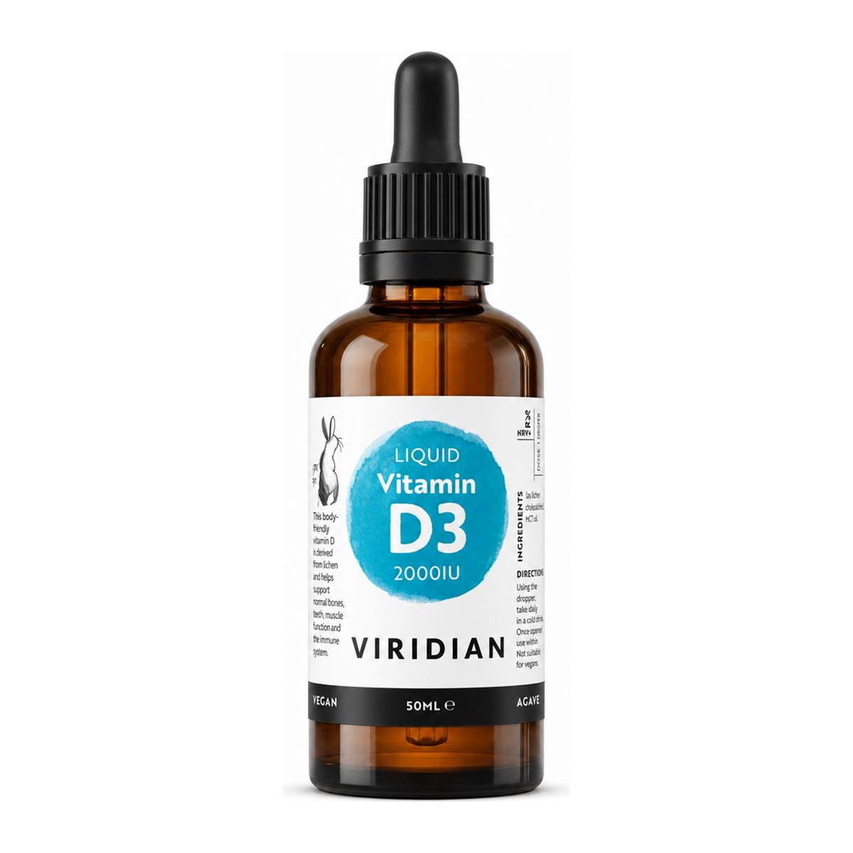 Viridian Liquid Vitamin D3 2000iu Drops by Viridian Natural Remedies — front view showing product label and branding, studio product photo on white background