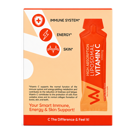 Well Actually Vitamin C 1000mg Liposomal Liquid - 30 Sachet Pack - Orange Twist by Well.Actually. Vitamin & Mineral Supplements — front view showing product label and branding, studio product photo on white background