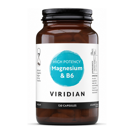 Viridian Hi-Potency Magnesium (300mg) w/ B6 (25mg) by Viridian Natural Remedies — front view showing product label and branding, studio product photo on white background