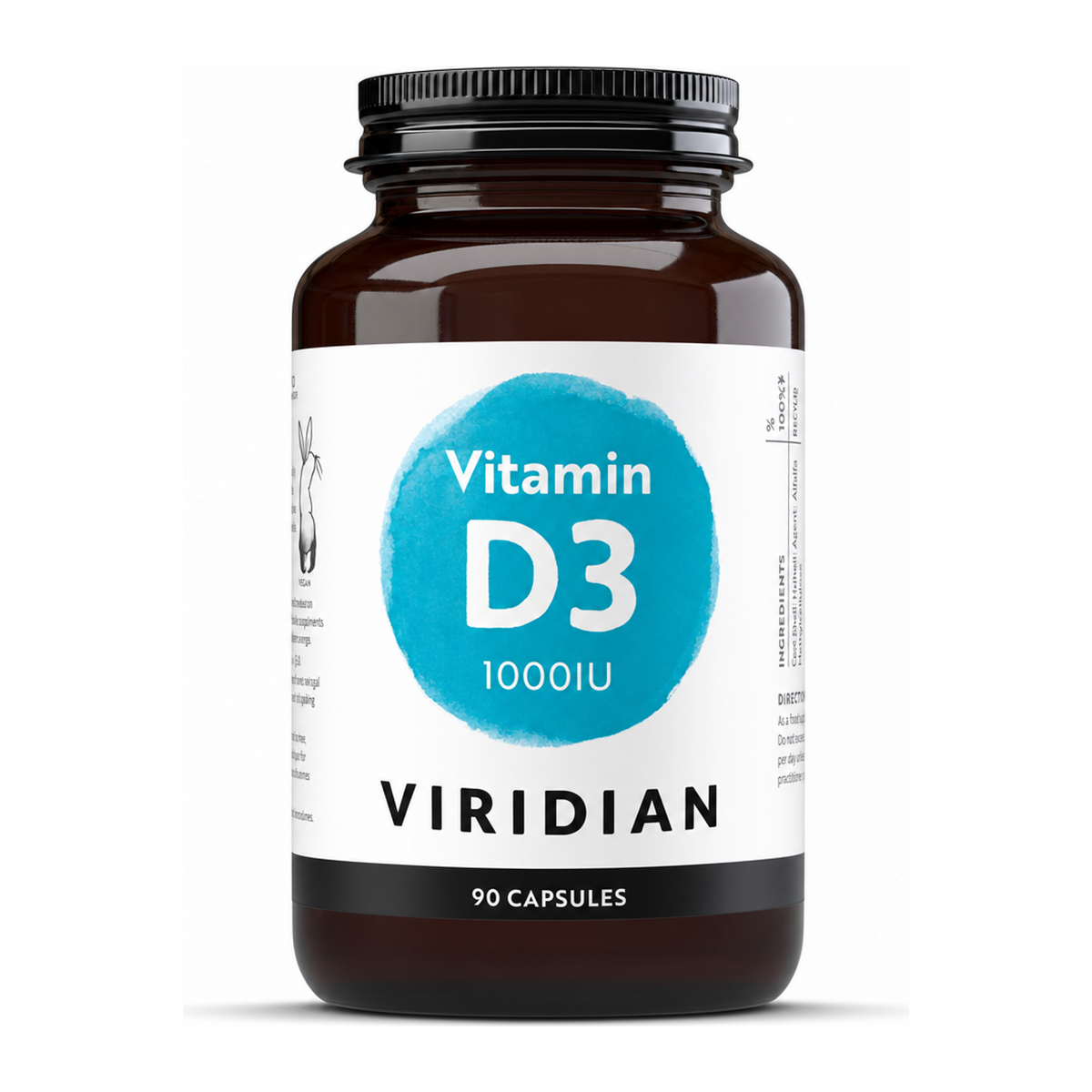 Viridian Vitamin D3 1000iu by Viridian Natural Remedies — front view showing product label and branding, studio product photo on white background