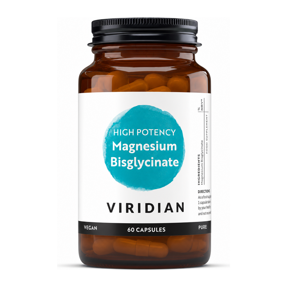 Viridian Magnesium Bisglycinate 60s by Viridian Natural Remedies — front view showing product label and branding, studio product photo on white background