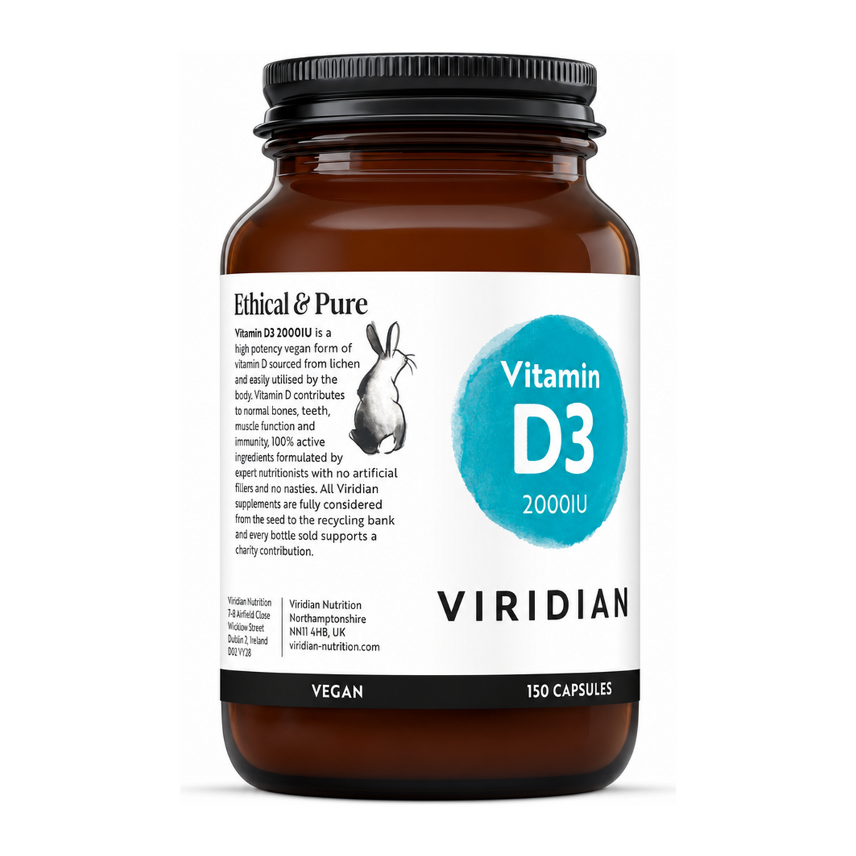 Viridian Vitamin D3 2000iu by Viridian Natural Remedies — front view showing product label and branding, studio product photo on white background