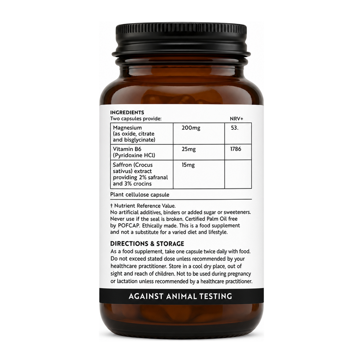 Viridian Magnesium B6 & Saffron by Viridian Natural Remedies — back view showing ingredients and product details, studio product photo on white background