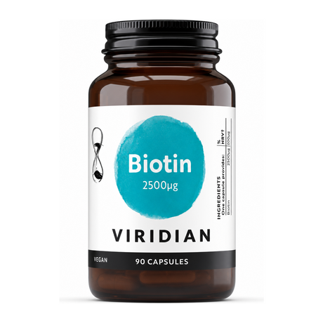 Viridian Biotin 2500ug by Viridian Natural Remedies — front view showing product label and branding, studio product photo on white background