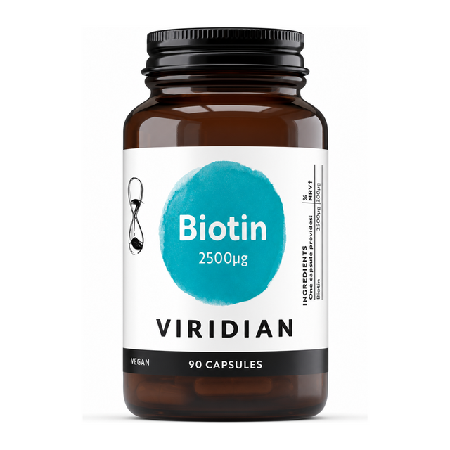 Viridian Biotin 2500ug by Viridian Natural Remedies — front view showing product label and branding, studio product photo on white background