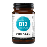 Viridian Nutrition HIGH TWELVE Vitamin B12 B complex by Viridian Natural Remedies — front view showing product label and branding, studio product photo on white background