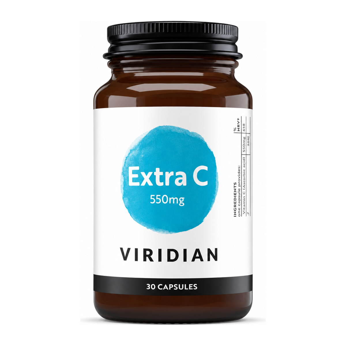 Viridian Extra C 550mg by Viridian Natural Remedies — front view showing product label and branding, studio product photo on white background