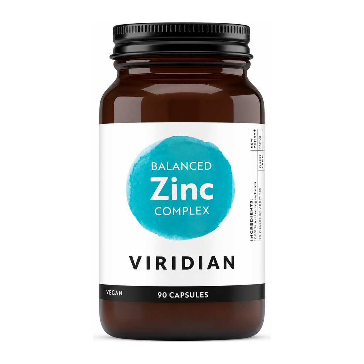 Viridian Balanced Zinc (15mg) Complex by Viridian Natural Remedies — front view showing product label and branding, studio product photo on white background