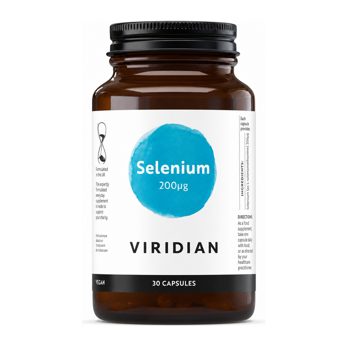 Viridian Nutrition Selenium 200ug by Viridian Vitamin & Mineral Supplements — front view showing product label and branding, studio product photo on white background