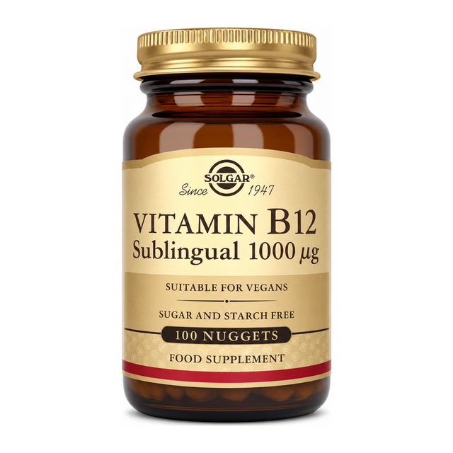 Solgar Vitamin B12 1000 mcg Nuggets by Solgar Natural Remedies — front view showing product label and branding, studio product photo on white background