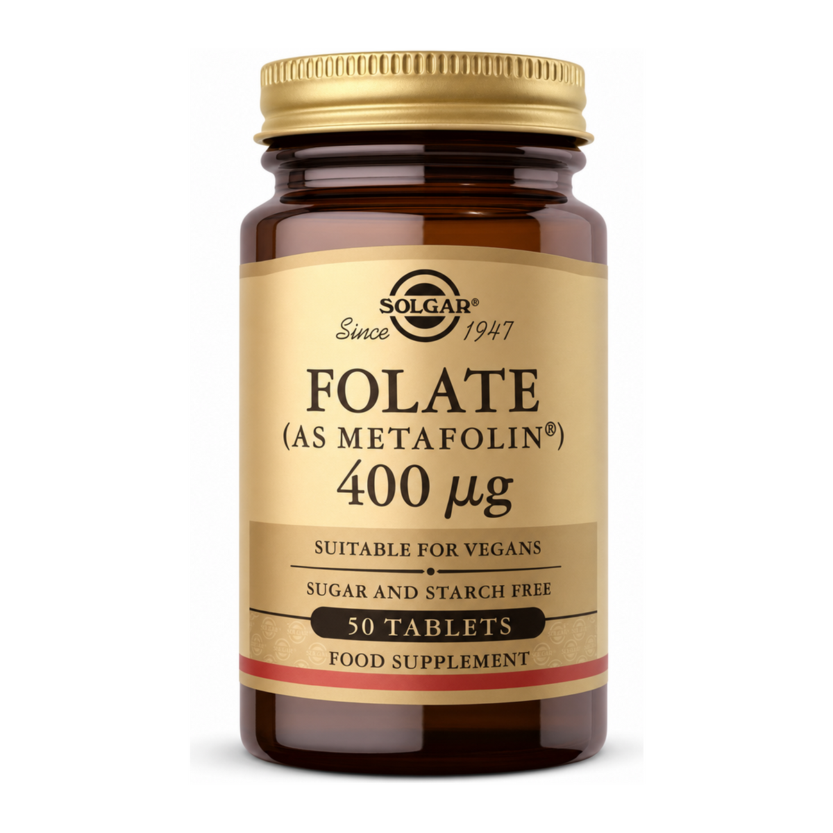 Solgar Folate 400 mcg (as Metafolin) by Solgar Natural Remedies — front view showing product label and branding, studio product photo on white background
