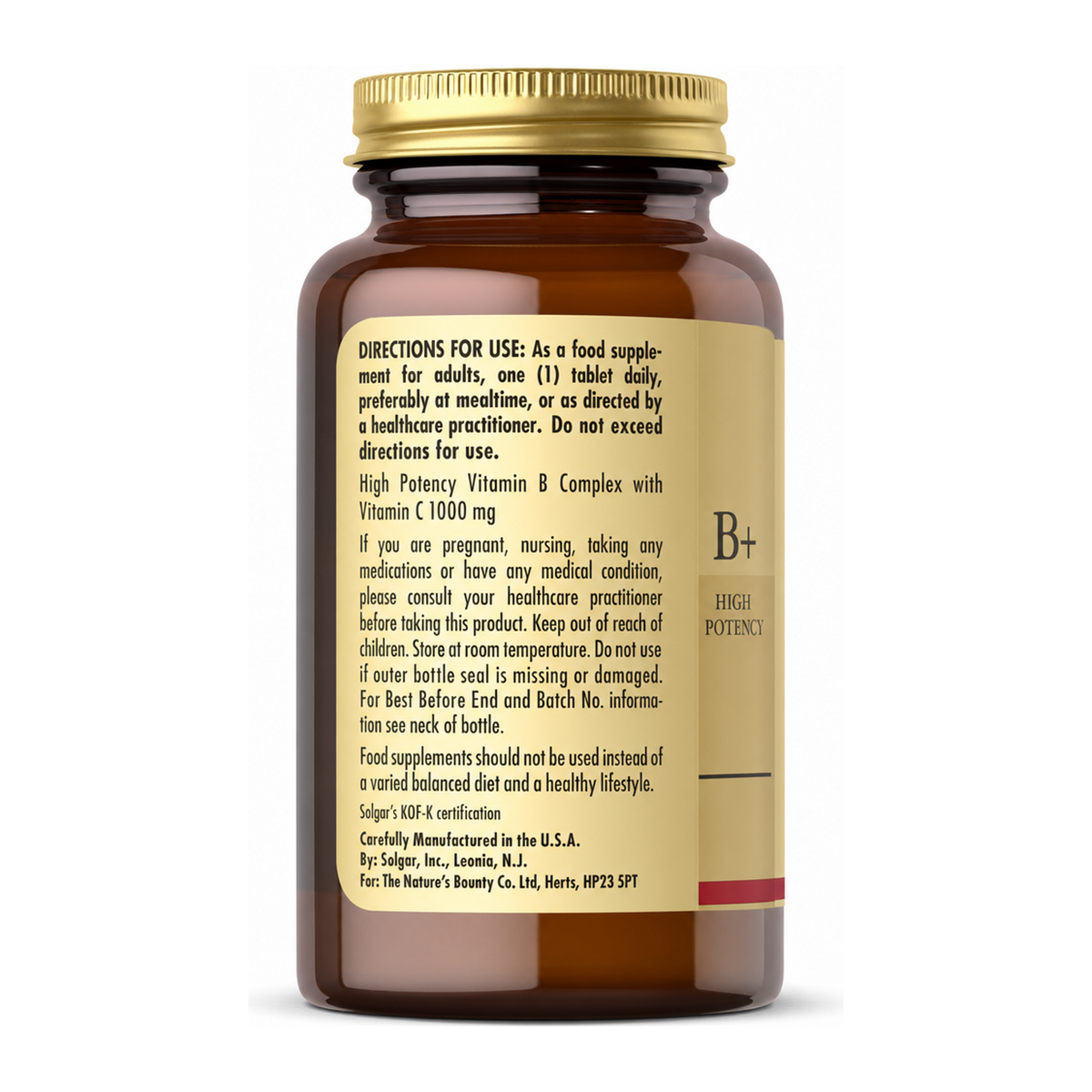 Solgar Ultimate B+C Complex by Solgar Natural Remedies — back view showing ingredients and product details, studio product photo on white background