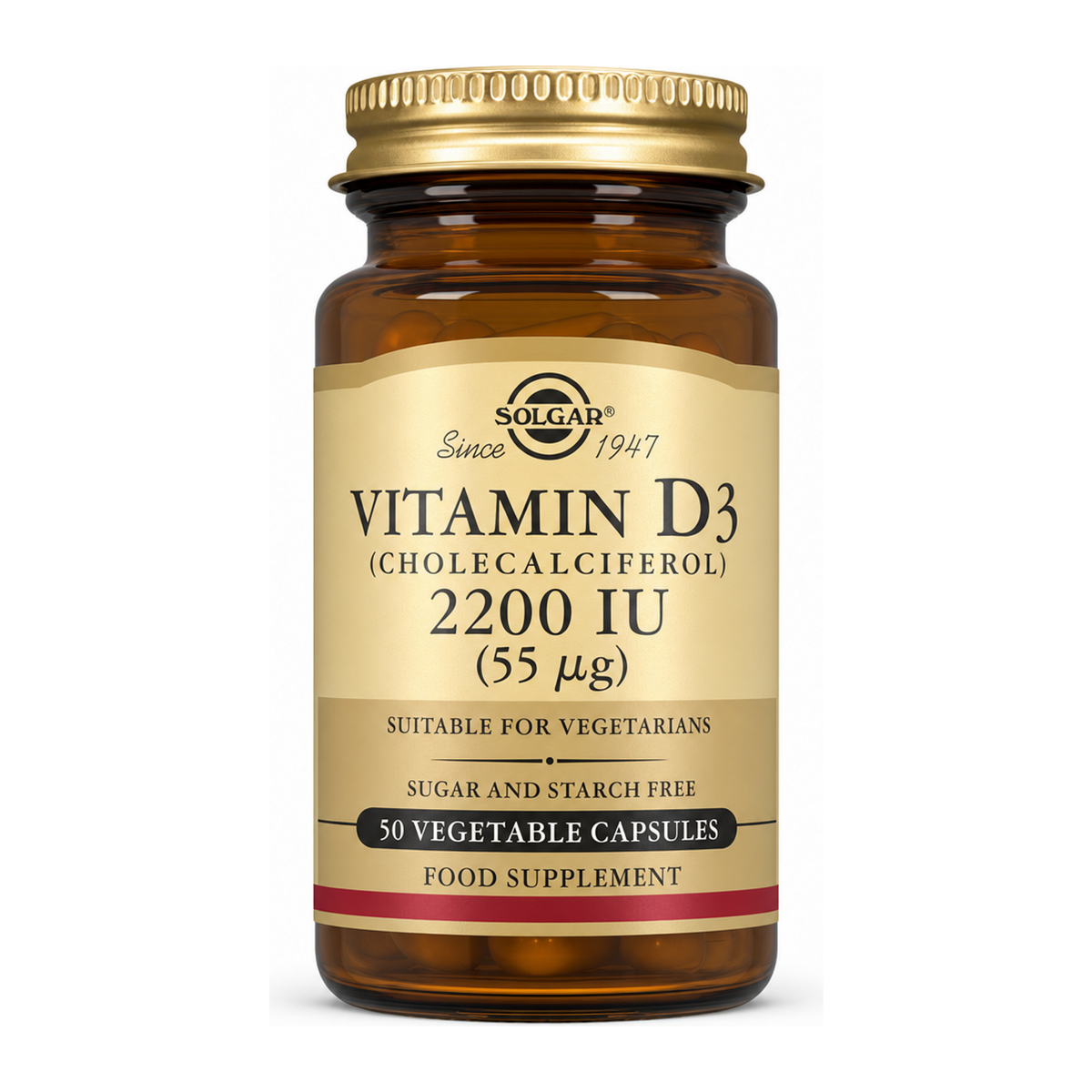 Solgar Vitamin D3 (Cholecalciferol) 2200 IU by Solgar Natural Remedies — front view showing product label and branding, studio product photo on white background