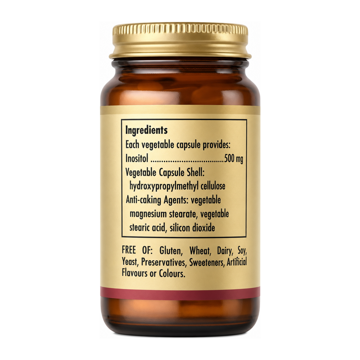 Solgar Inositol 500 mg by Solgar Natural Remedies — ingredients side panel, studio product photo on white background