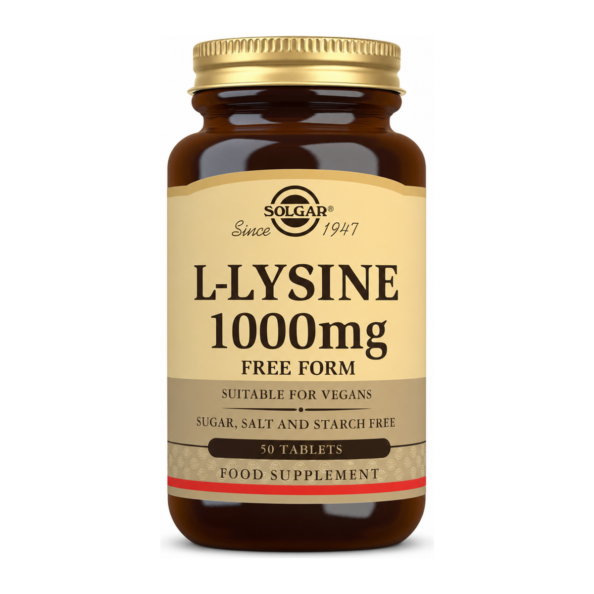 Solgar L-Lysine 1000 mg by Solgar Natural Remedies — front view showing product label and branding, studio product photo on white background