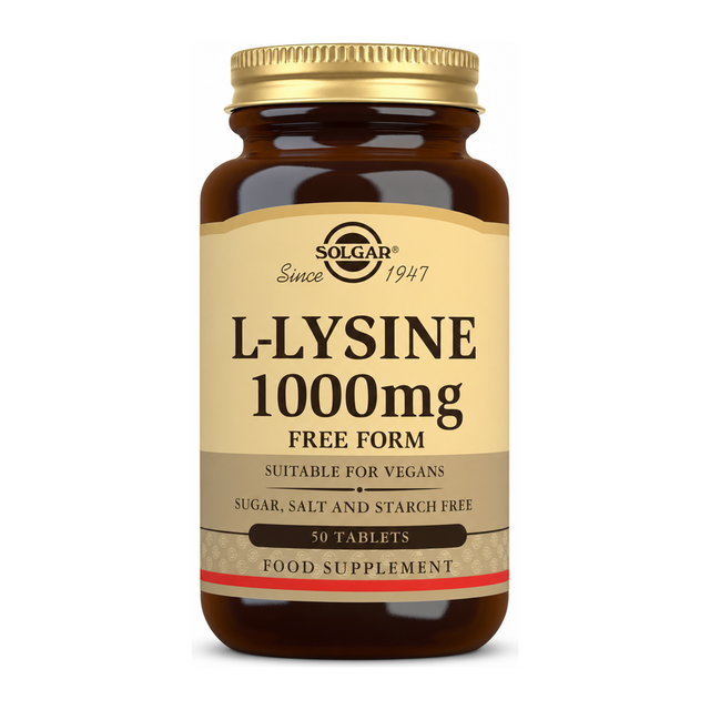 Solgar L-Lysine 1000 mg by Solgar Natural Remedies — front view showing product label and branding, studio product photo on white background