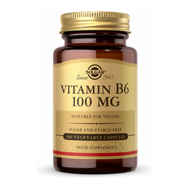 Solgar Vitamin B6 100 mg by Solgar Natural Remedies — front view showing product label and branding, studio product photo on white background