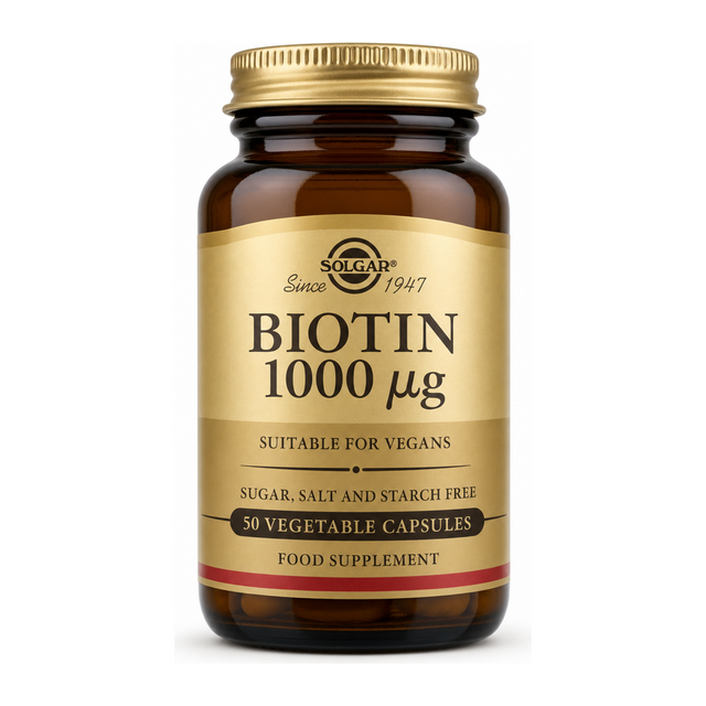 Solgar Biotin 1000 mcg by Solgar Natural Remedies — front view showing product label and branding, studio product photo on white background