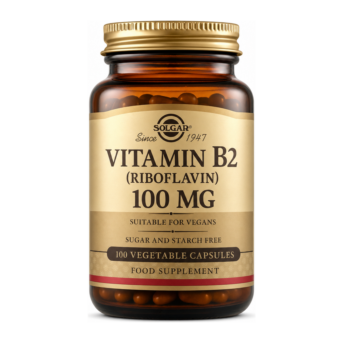 Solgar Vitamin B2 (Riboflavin) 100 mg by Solgar Natural Remedies — front view showing product label and branding, studio product photo on white background