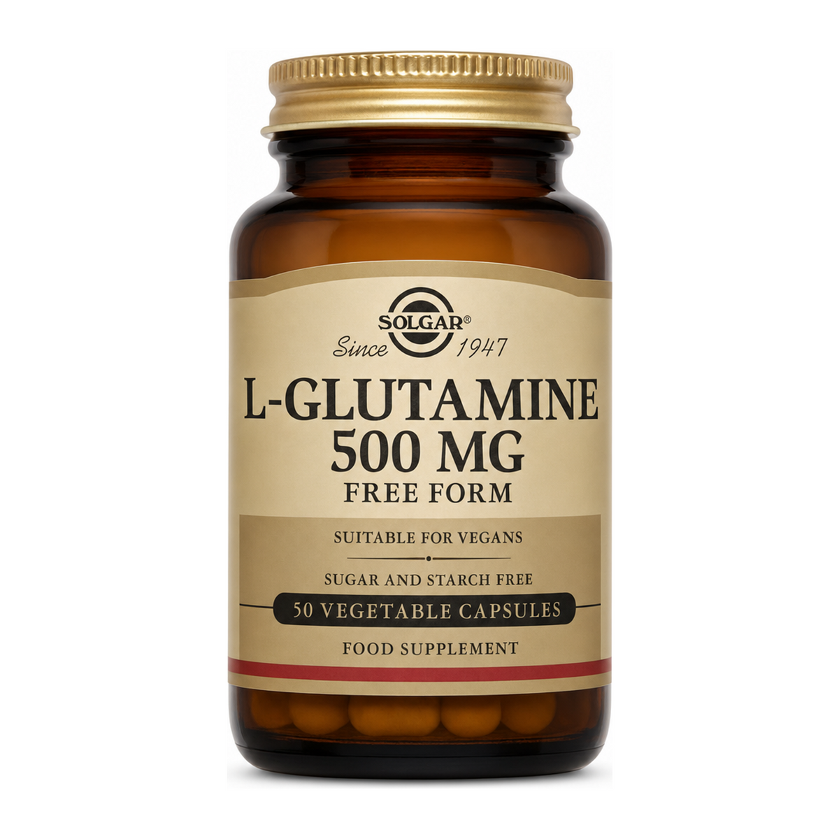 Solgar L-Glutamine 500 mg by Solgar Natural Remedies — front view showing product label and branding, studio product photo on white background