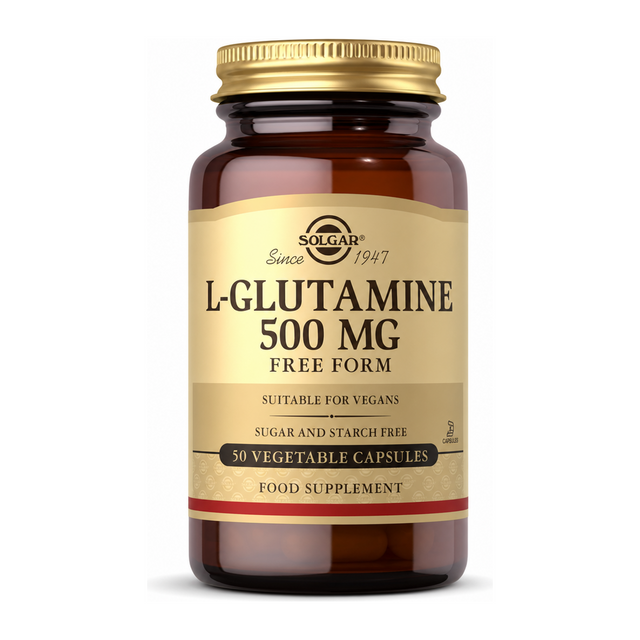 Solgar L-Glutamine 500 mg by Solgar Natural Remedies — front view showing product label and branding, studio product photo on white background
