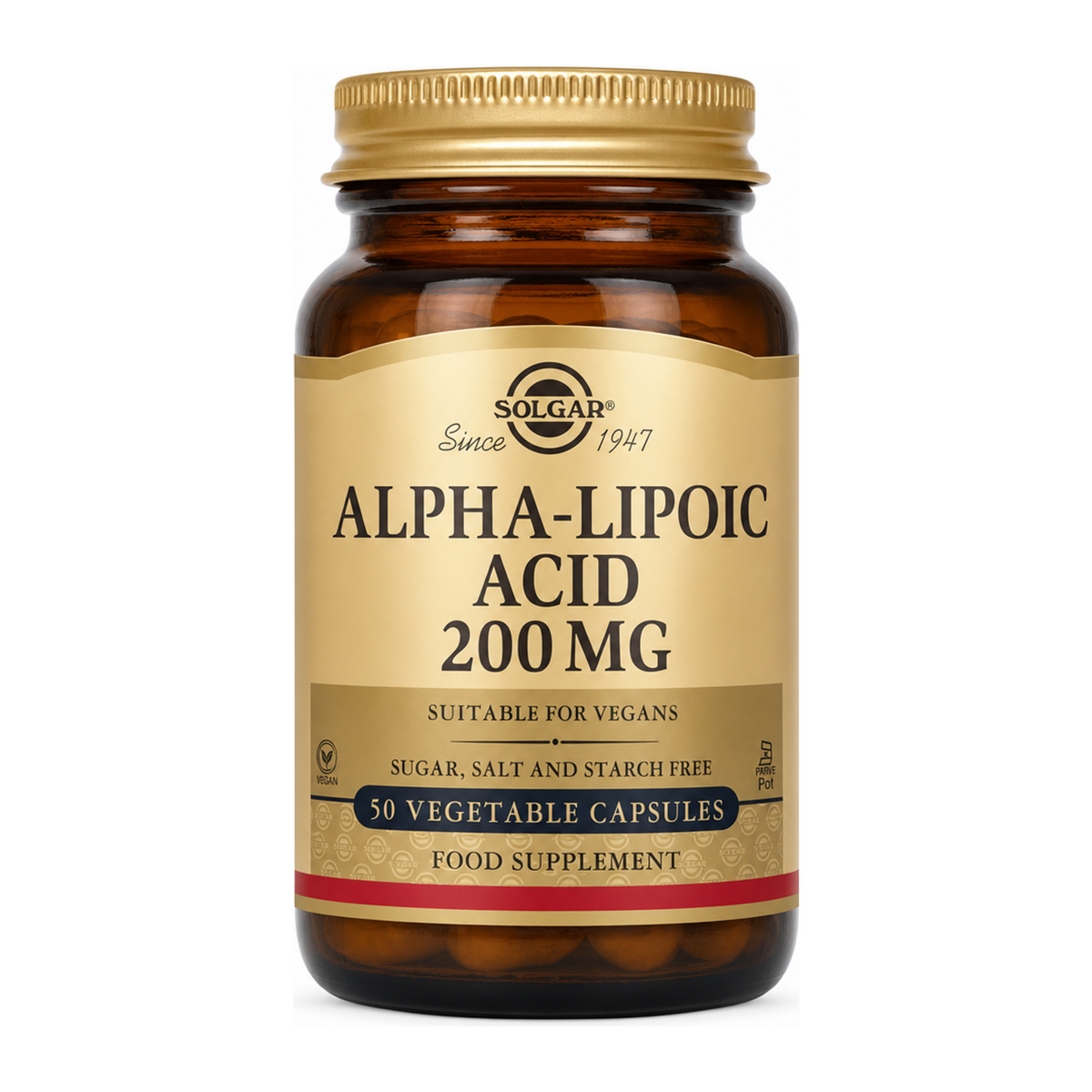 Solgar Alpha Lipoic Acid 200mg by Solgar Vitamin & Mineral Supplements — front view showing product label and branding, studio product photo on white background