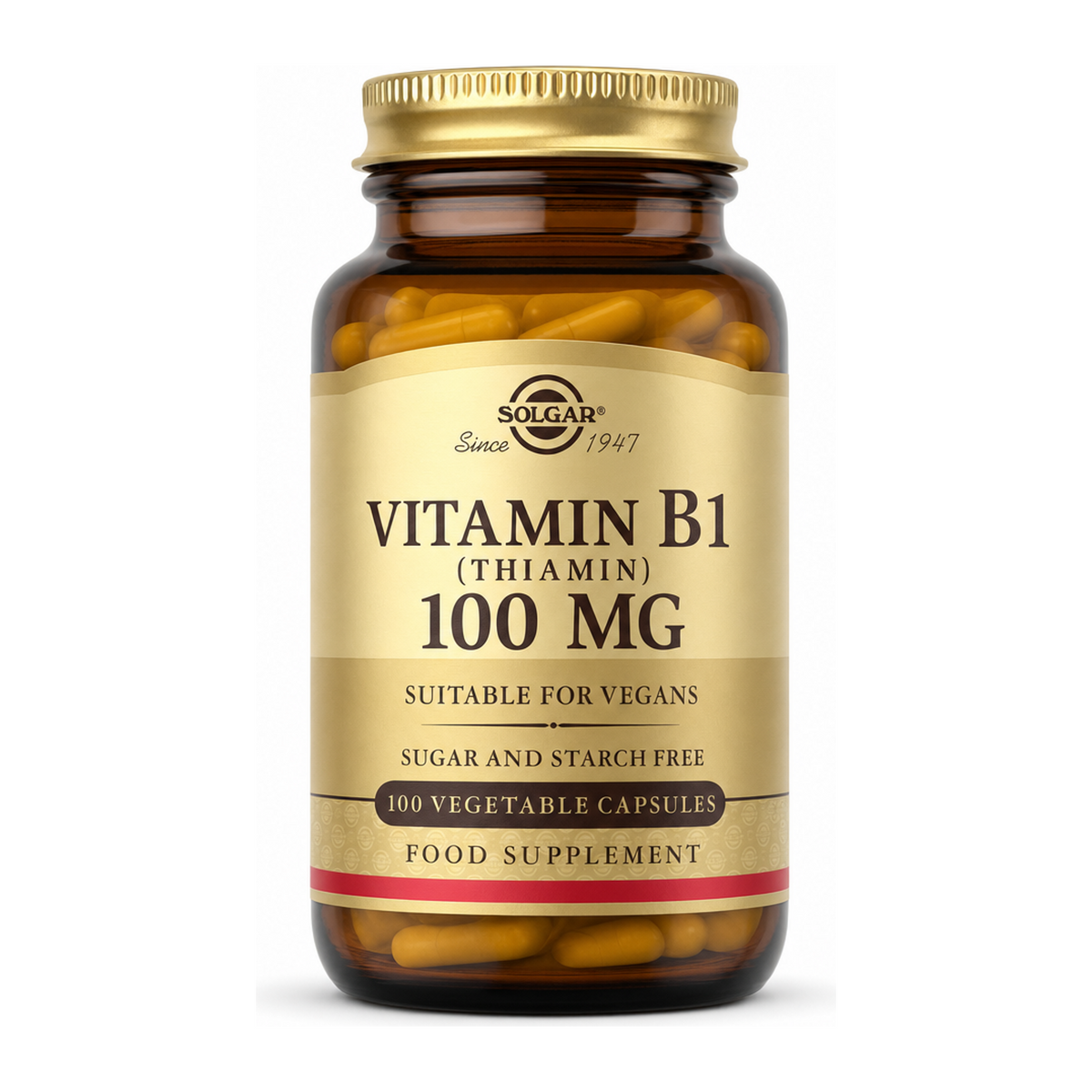 Solgar Vitamin B1 (Thiamin) 100 mg by Solgar Natural Remedies — front view showing product label and branding, studio product photo on white background