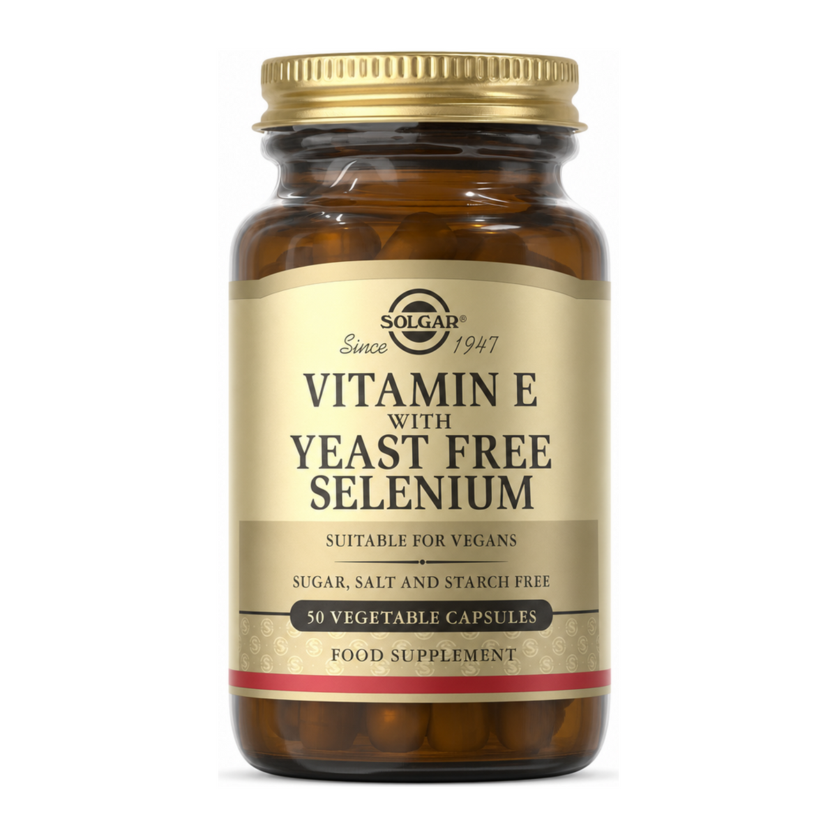 Solgar Vitamin E with Yeast-Free Selenium by Solgar Natural Remedies — front view showing product label and branding, studio product photo on white background