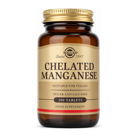 Solgar Chelated Manganese by Solgar Natural Remedies — front view showing product label and branding, studio product photo on white background