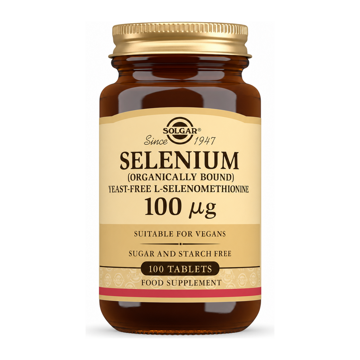 Solgar Selenium 100 mcg (Yeast Free) by Solgar Natural Remedies — front view showing product label and branding, studio product photo on white background