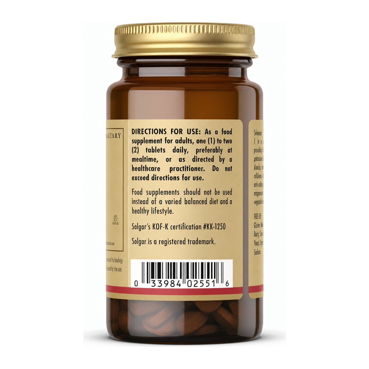 Solgar Selenium 100 mcg (Yeast Free) by Solgar Natural Remedies — back view showing ingredients and product details, studio product photo on white background