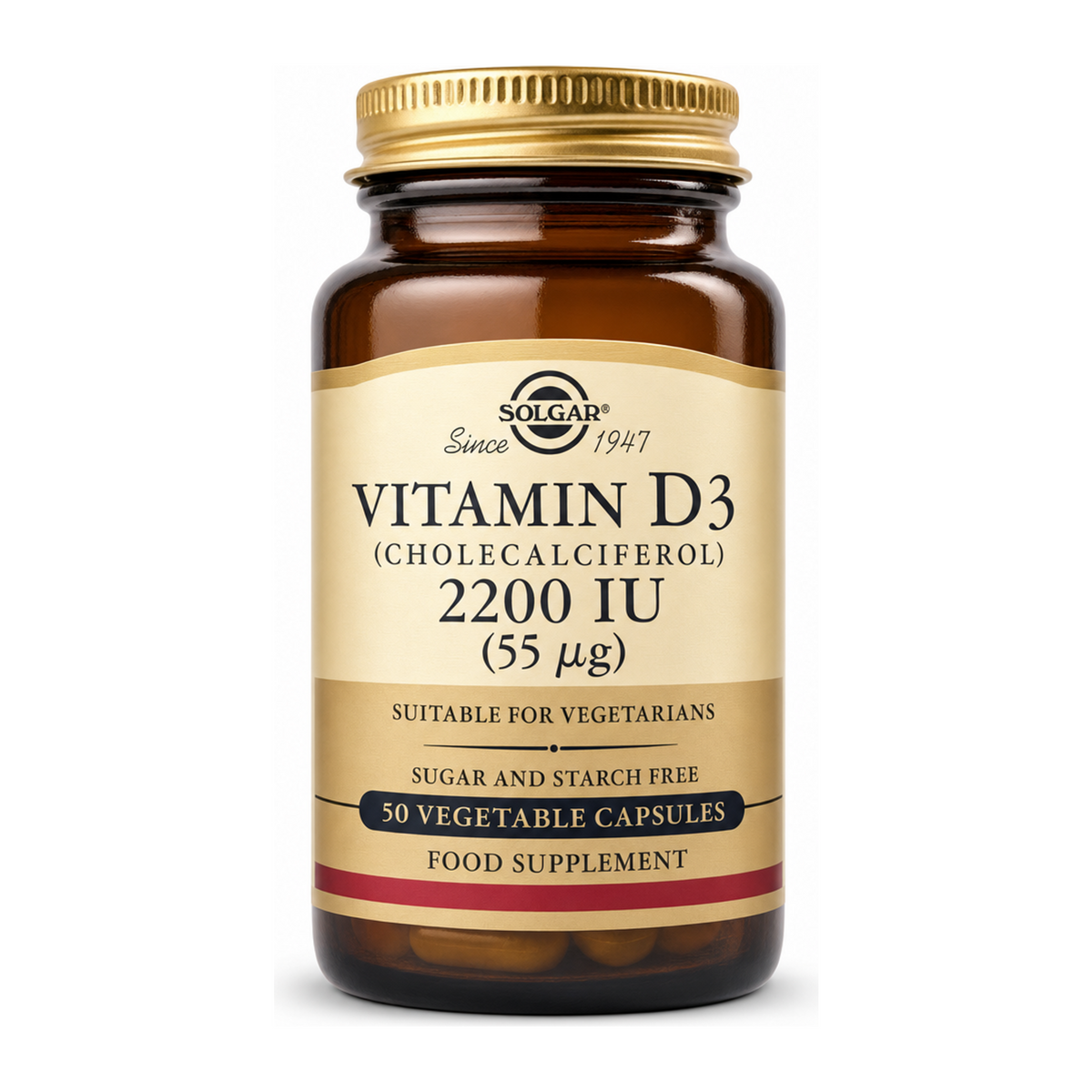 Solgar Vitamin D3 (Cholecalciferol) 2200 IU by Solgar Natural Remedies — front view showing product label and branding, studio product photo on white background