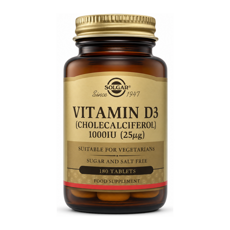Solgar Vitamin D3 (Cholecalciferol) 1000 IU by Solgar Natural Remedies — front view showing product label and branding, studio product photo on white background