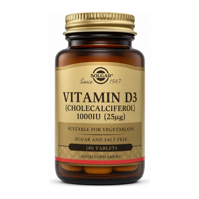 Solgar Vitamin D3 (Cholecalciferol) 1000 IU by Solgar Natural Remedies — front view showing product label and branding, studio product photo on white background