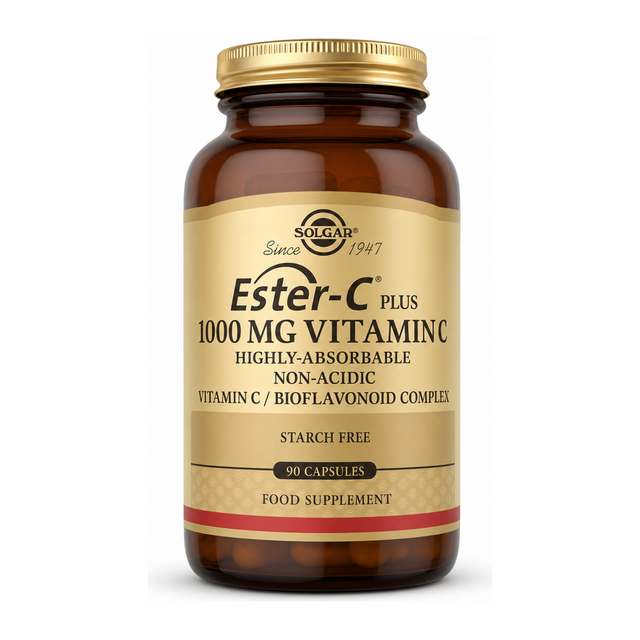Solgar Ester-C 1000 mg Vitamin C by Solgar Natural Remedies — front view showing product label and branding, studio product photo on white background