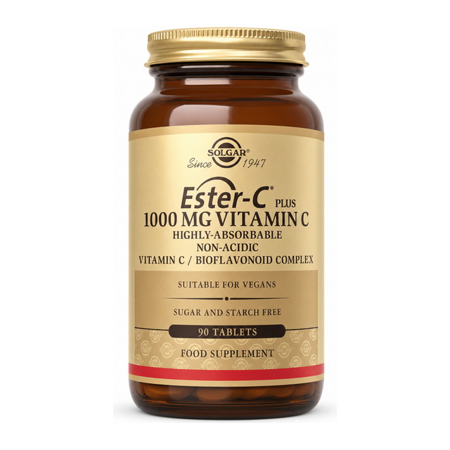 Solgar Ester-C Plus 1000 mg Vitamin C by Solgar Natural Remedies — front view showing product label and branding, studio product photo on white background