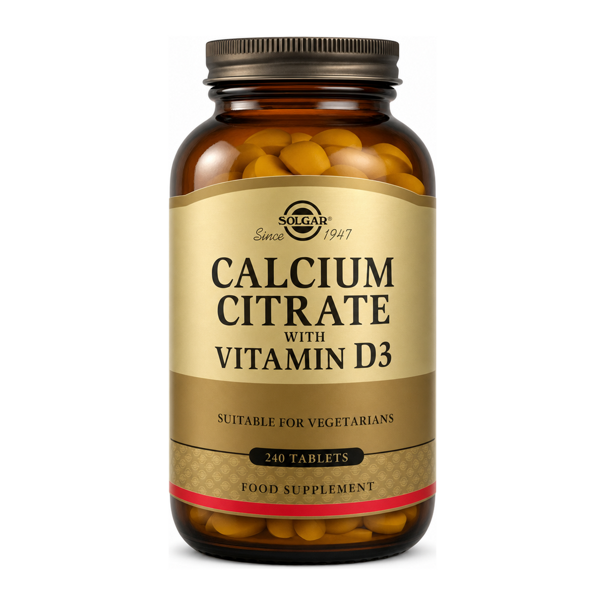 Solgar Calcium Citrate with Vitamin D3 by Solgar Natural Remedies — front view showing product label and branding, studio product photo on white background