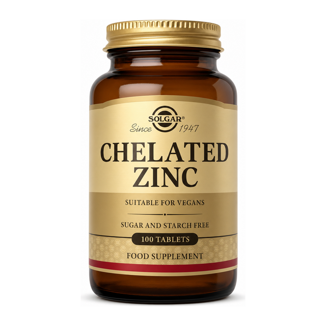 Solgar Chelated Zinc by Solgar Natural Remedies — front view showing product label and branding, studio product photo on white background