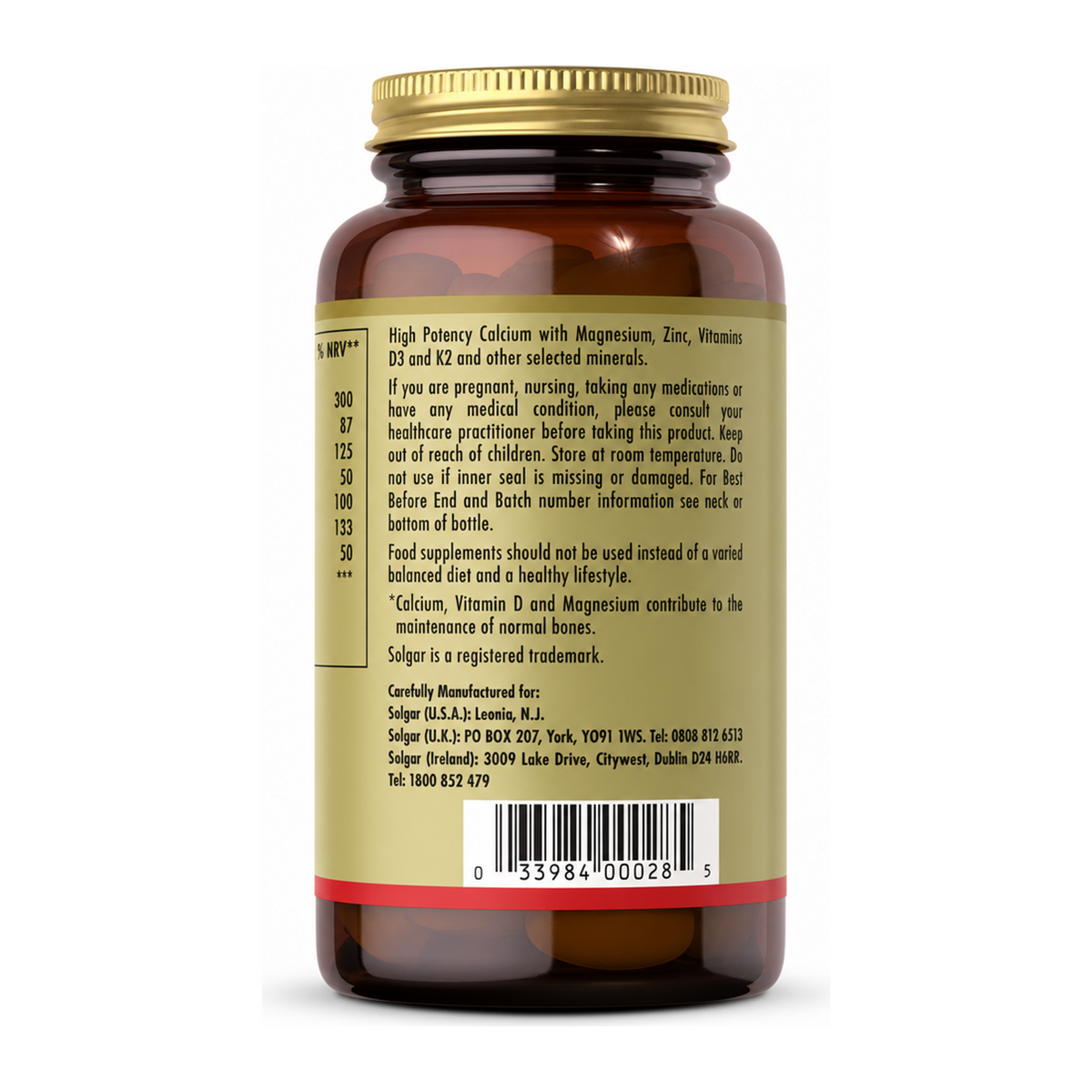 Solgar Ultimate Bone Support by Solgar Natural Remedies — back view showing ingredients and product details, studio product photo on white background