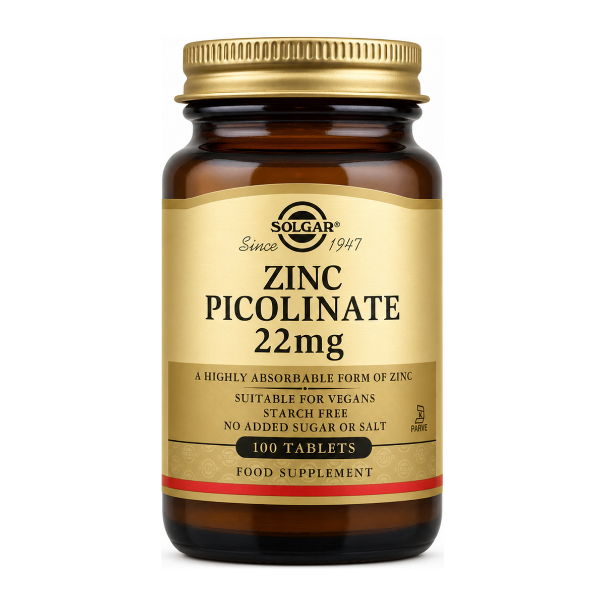 Solgar Zinc Picolinate 22 mg by Solgar Natural Remedies — front view showing product label and branding, studio product photo on white background