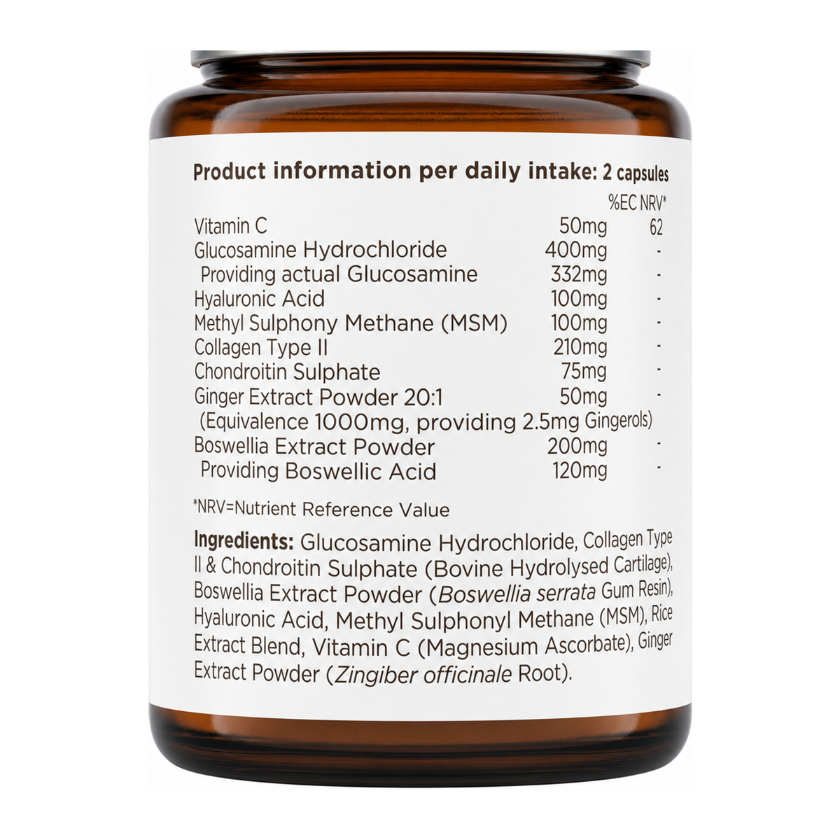 Biocare Joint Complex by BioCare Natural Remedies — nutrition facts side panel, studio product photo on white background