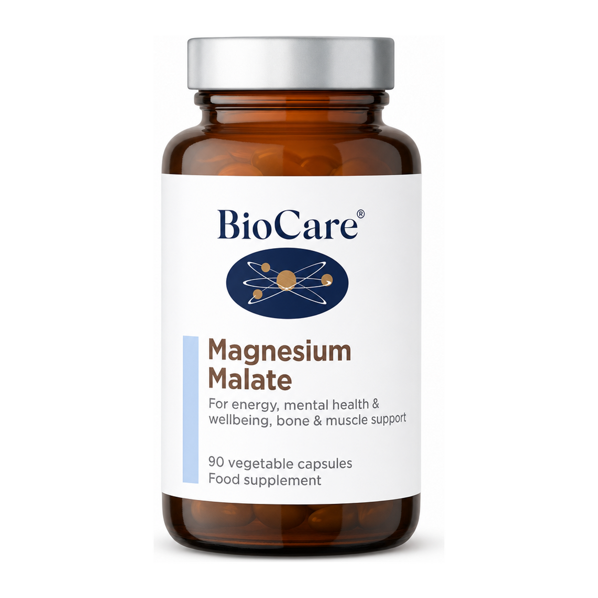 Biocare Magnesium Malate 90 Capsules by BioCare Natural Remedies — front view showing product label and branding, studio product photo on white background