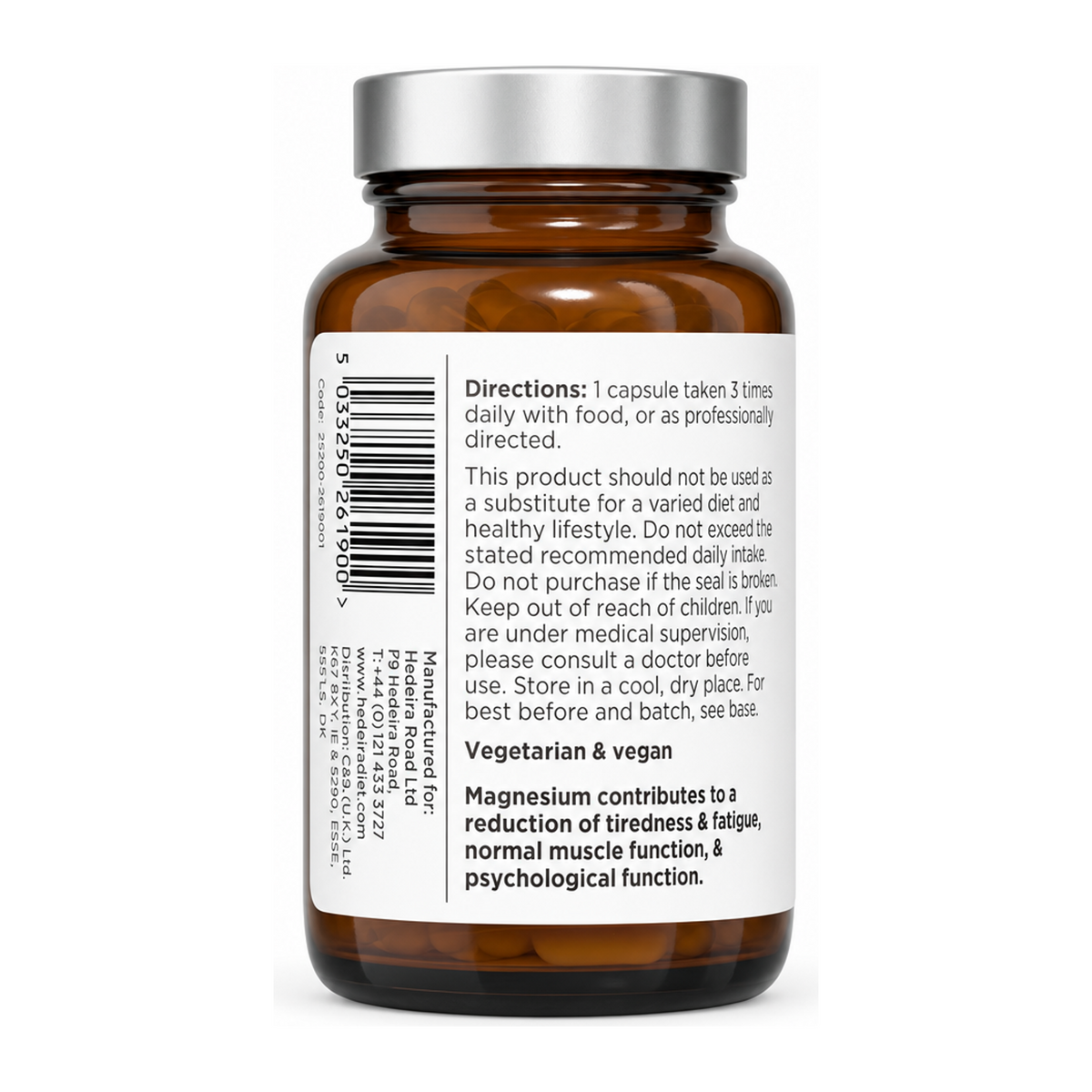 Biocare Magnesium Malate 90 Capsules by BioCare Natural Remedies — back view showing ingredients and product details, studio product photo on white background