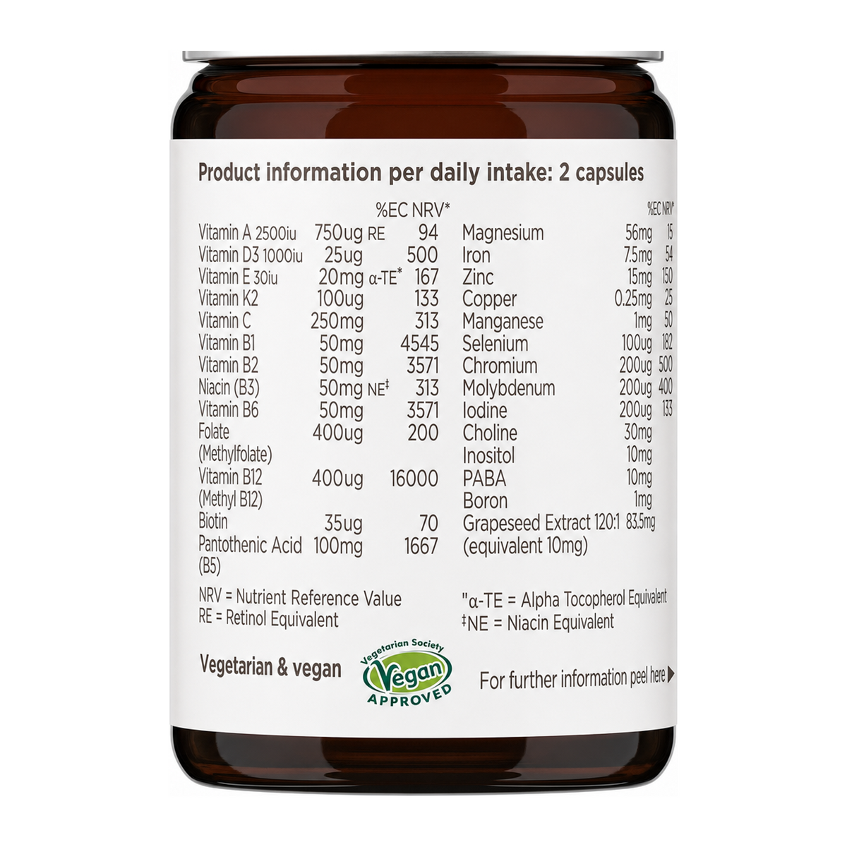 BioCare Methyl Multinutrient by BioCare Natural Remedies — nutrition facts side panel, studio product photo on white background